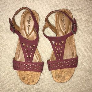 Pink sandals with 1 inch wedge